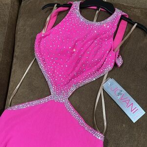 JOVANI PROM WEDDING STUNNING RHINESTONE FUSHIA GOWN SIZE 0 open back mermaid